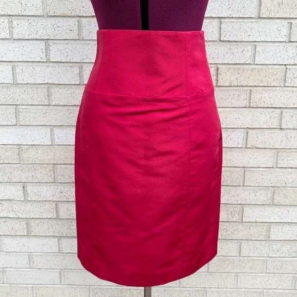 Monique Lihuillier Red 100% Silk High Waist Pencil Skirt Size 8 - Picture 1 of 9